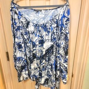 Womens Plus Sz 1X Cable & Gauge Blue, Blk, Wht Ties At Bottom Shirt